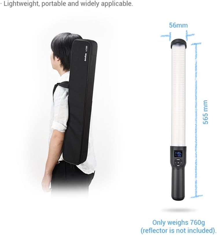 Godox LC500 Handheld Lampe vidéo à LED portable, LED à intensité variable LC500, Professional Photo LED Stick 3300K-5600K avec batterie intégrée et contrôle à distance