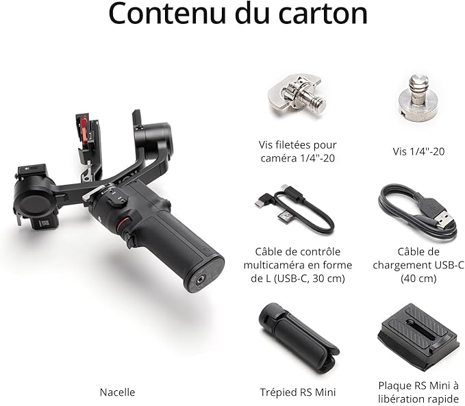 DJI RS 3 Mini, stabilisateur léger à nacelle 3 Axes pour Canon/Sony/Panasonic/Nikon/Fujifilm, Charge utile recommandée de 2 kg, contrôle obturateur par Bluetooth, Prise de Vue Verticale Native